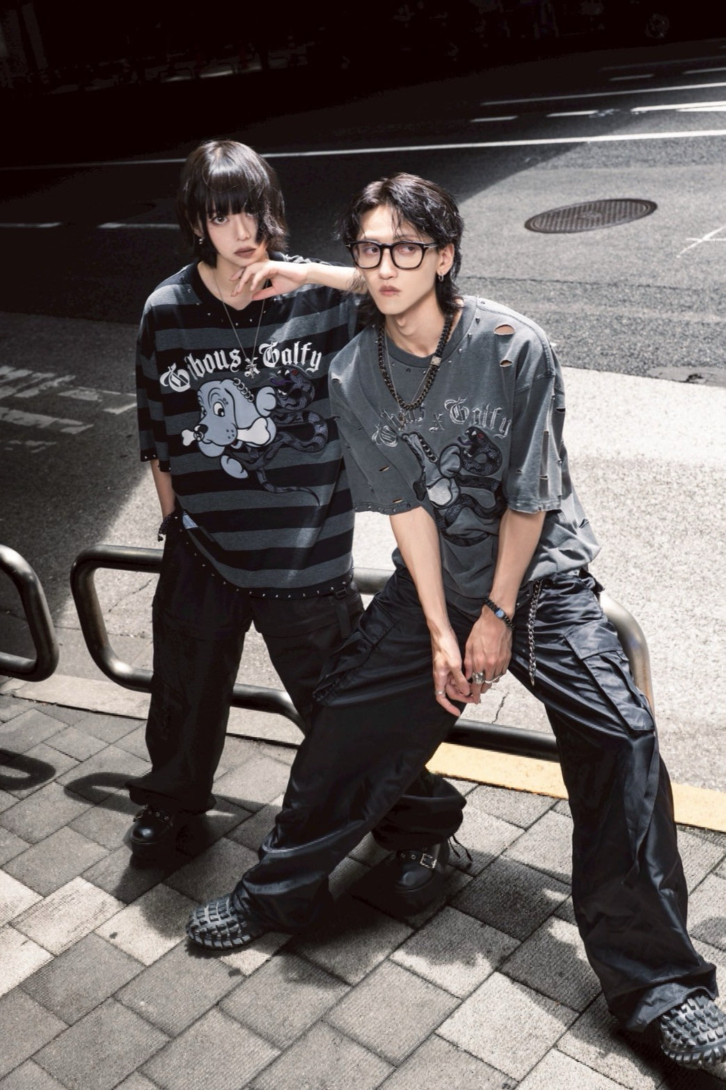 【受注生産】gibous×GALFY snake dog studs T shirt border