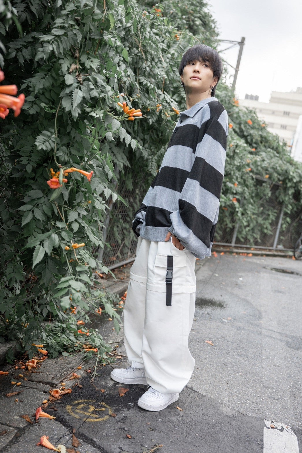 【再販】gibous border knitpolo gray×black