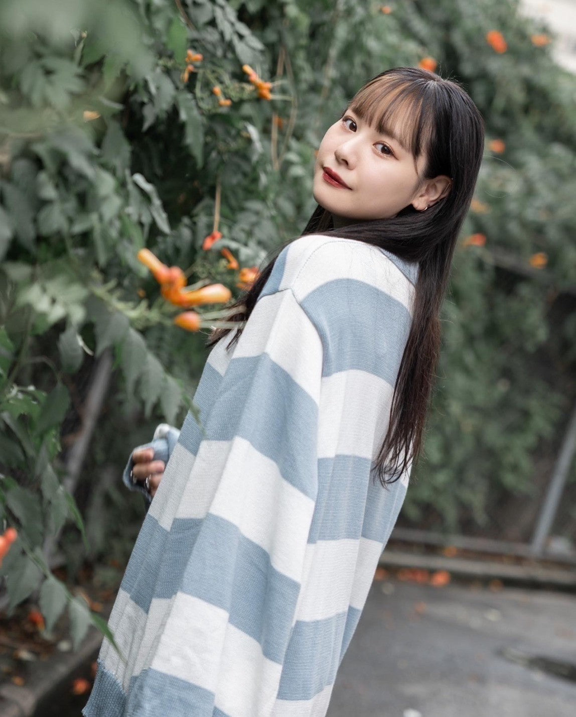 gibous border knitpolo milkblue×white