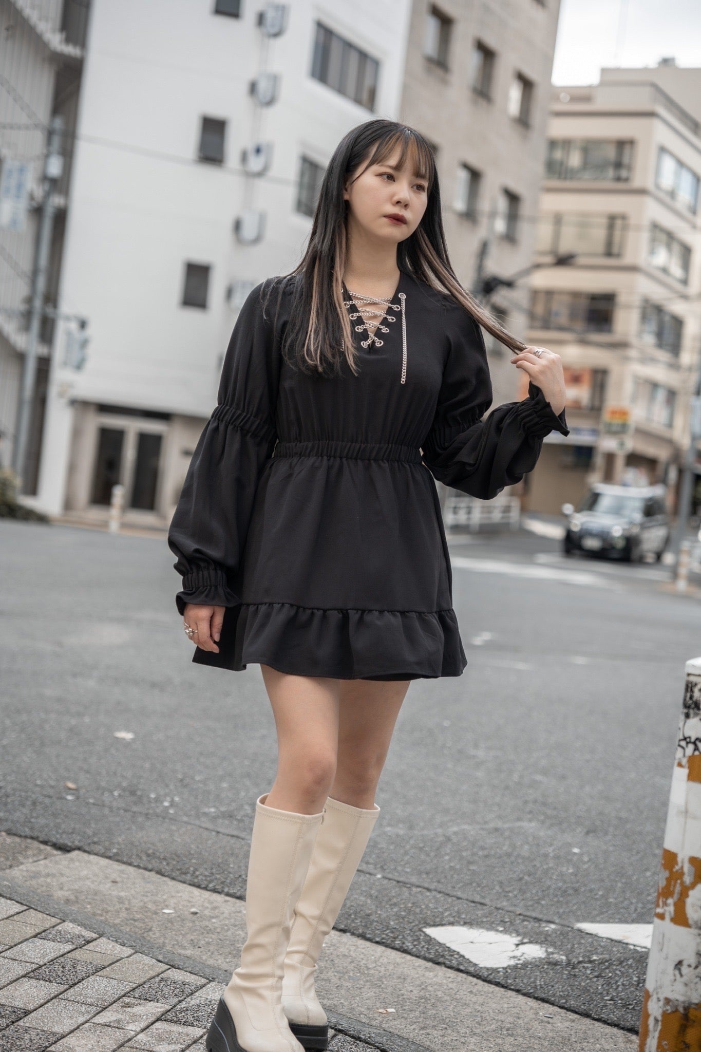 【再販】gibous chain puff sleeves onepiece