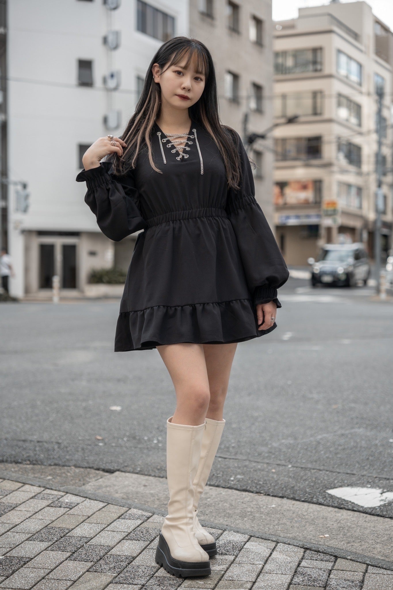 【再販】gibous chain puff sleeves onepiece