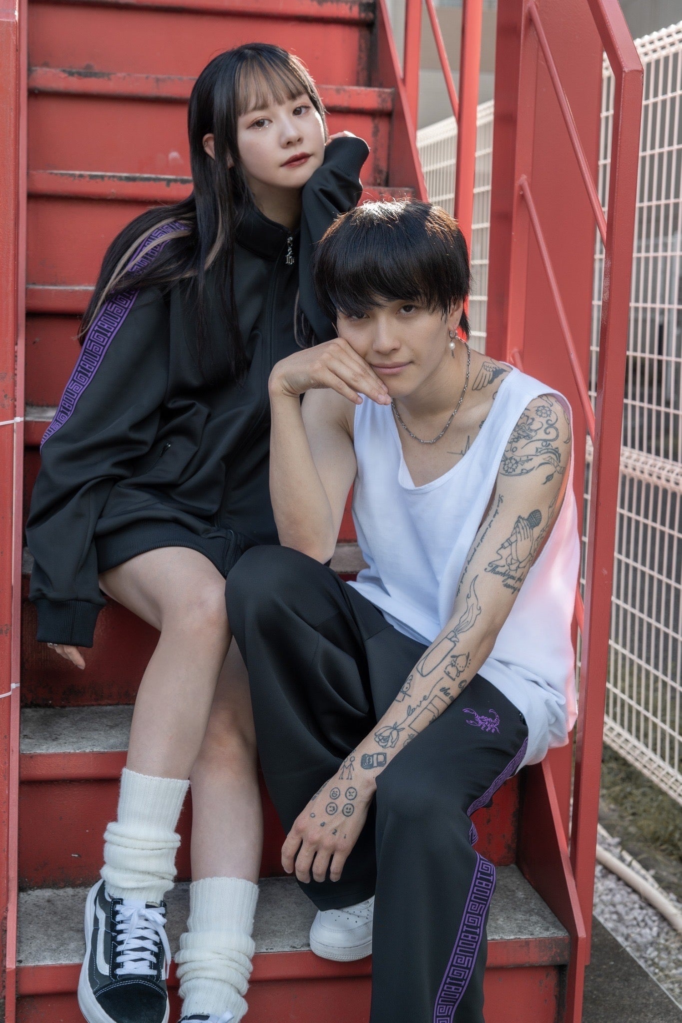 【再販】gibous logo jersey scorpion black purple pants