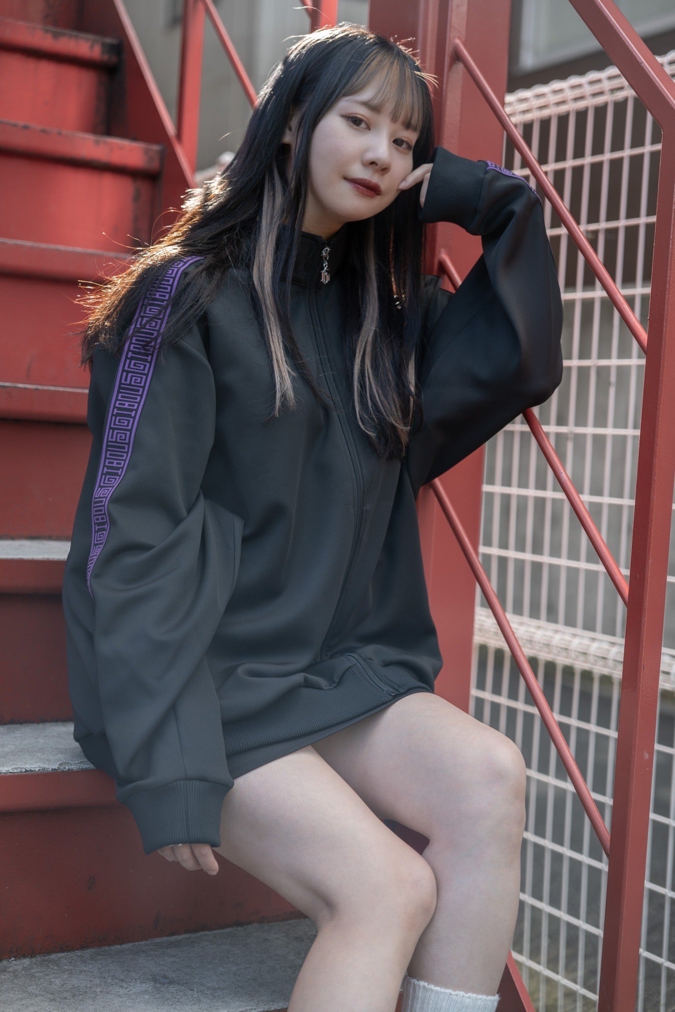 【再販】gibous logo jersey scorpion black purple tops