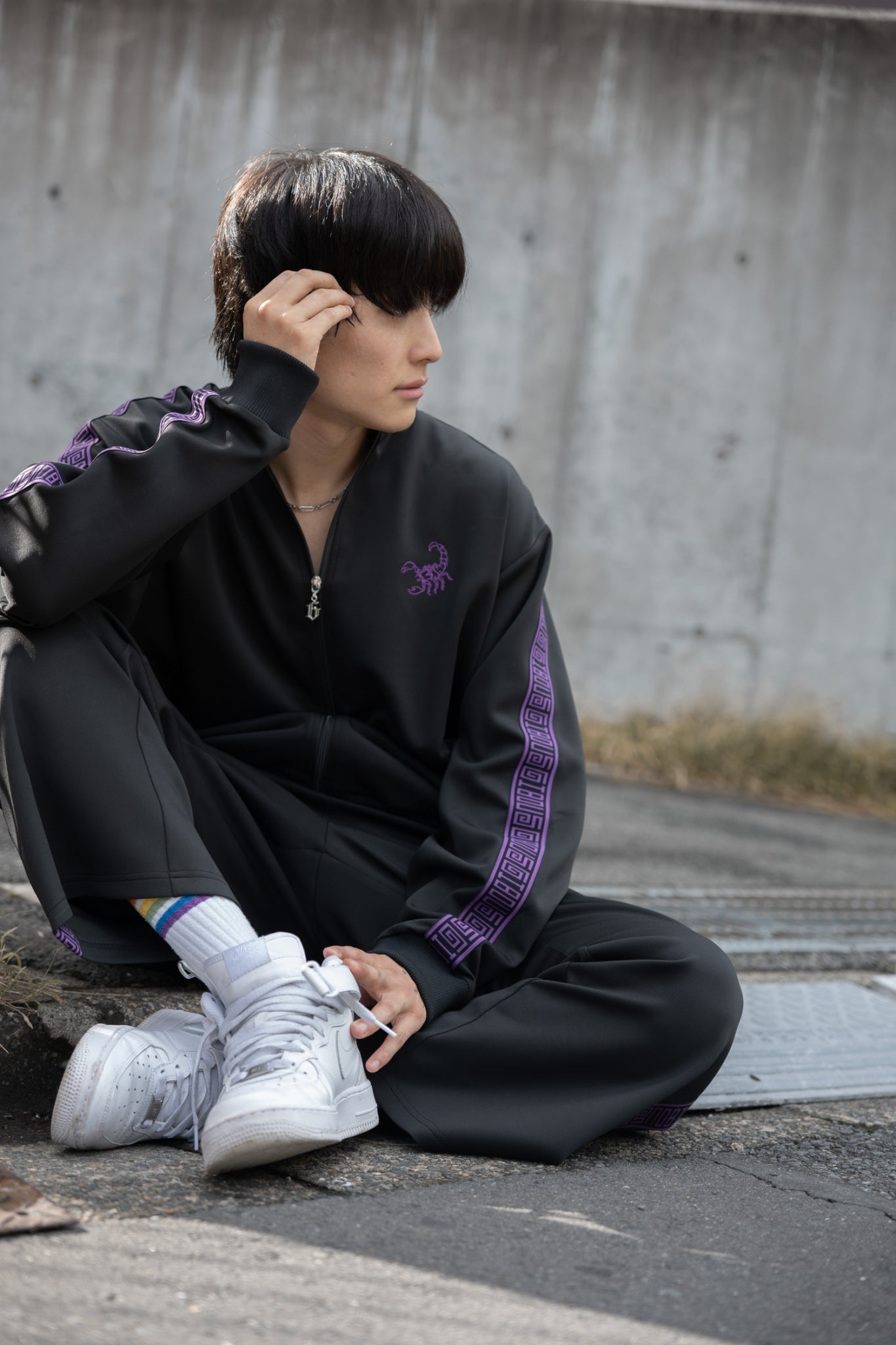 【再販】gibous logo jersey scorpion black purple pants