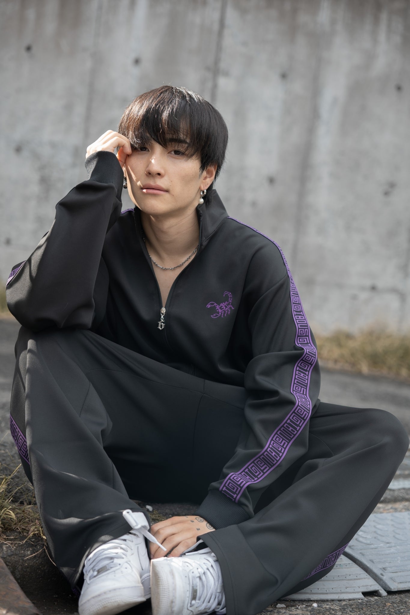 【再販】gibous logo jersey scorpion black purple pants