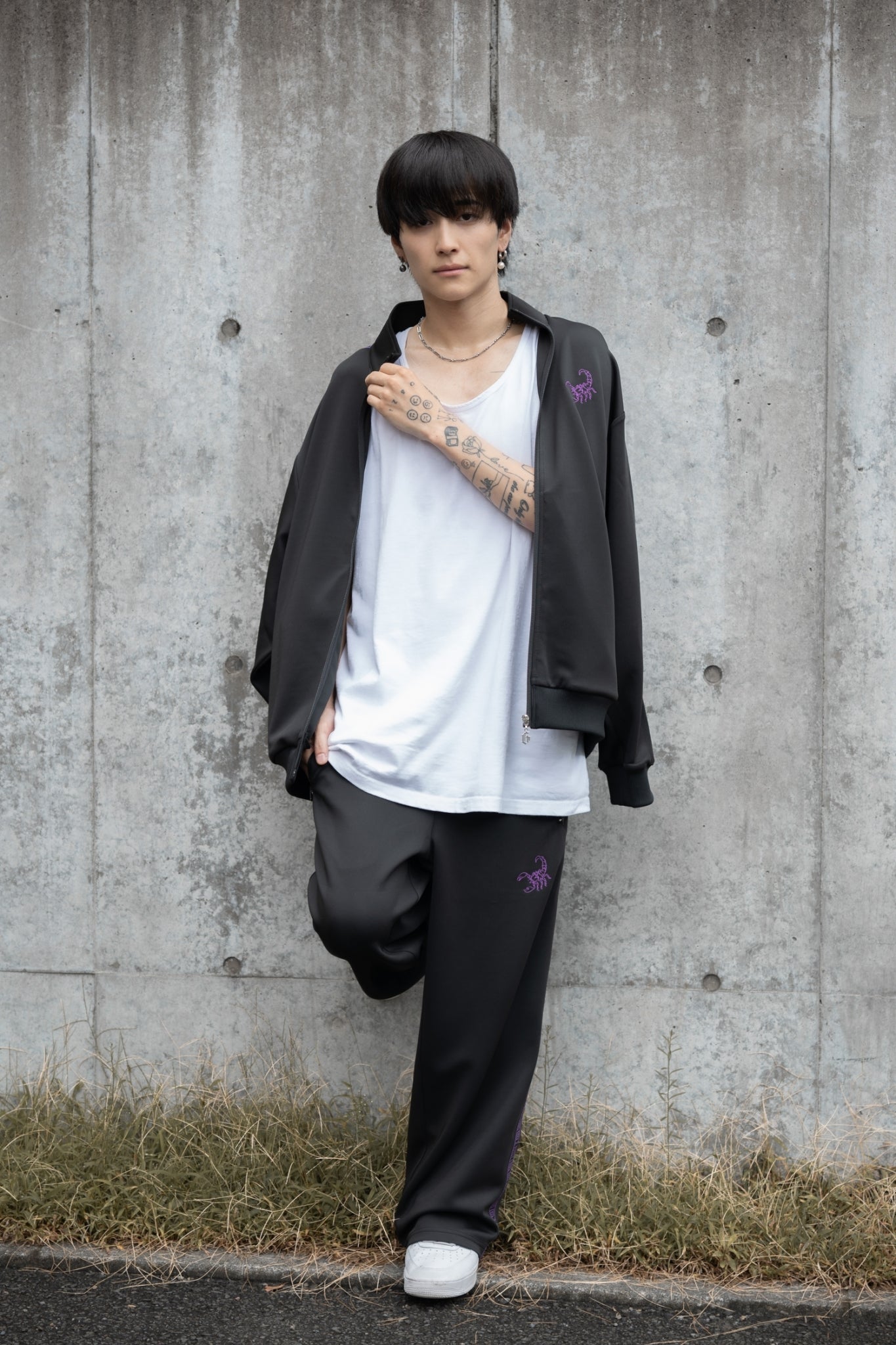 【再販】gibous logo jersey scorpion black purple pants