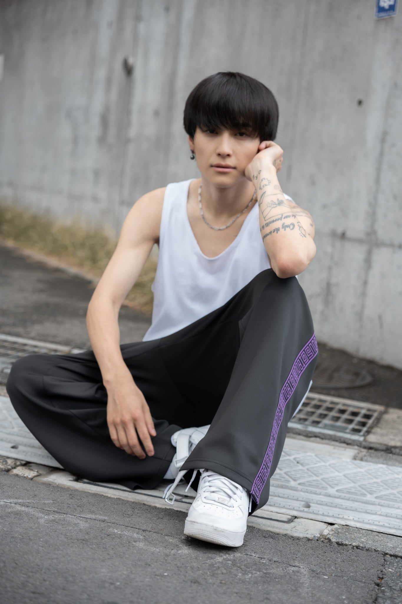【再販】gibous logo jersey scorpion black purple pants