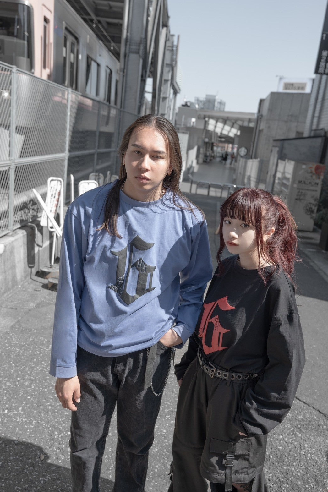 gibous G puff print long t shirt blue