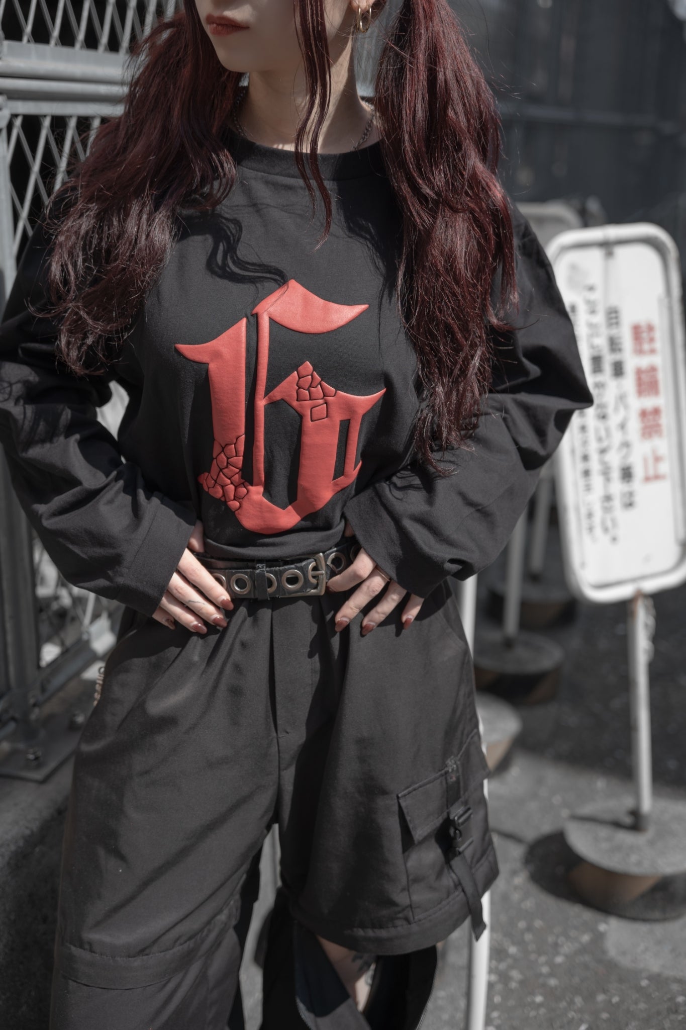 gibous G puff print long t shirt black