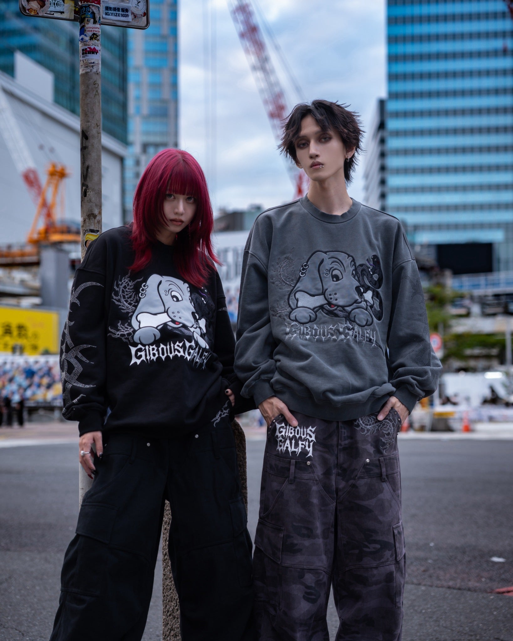 【受注生産】gibous×GALFY gothic logo centipede pants studs Overdyed