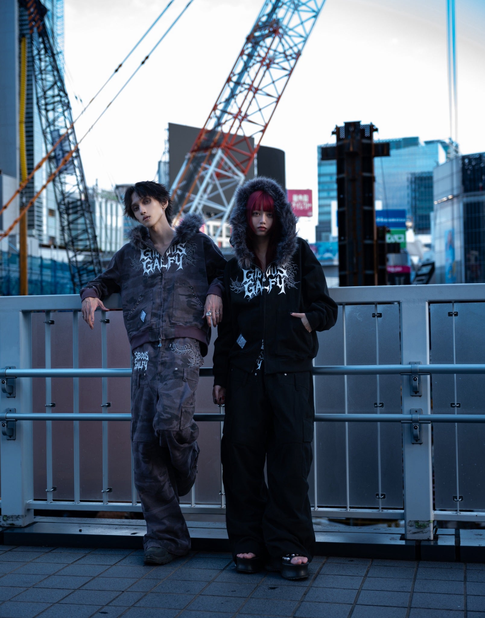 【受注生産】gibous×GALFY gothic logo centipede pants studs Overdyed