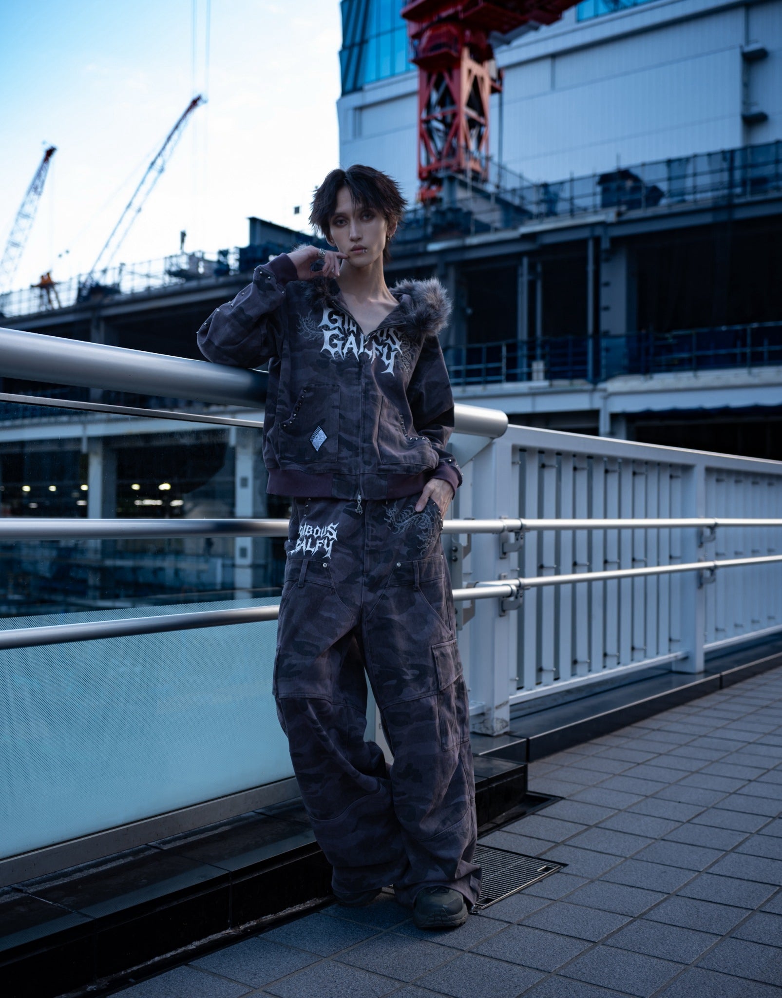 【受注生産】gibous×GALFY gothic logo centipede pants studs Overdyed
