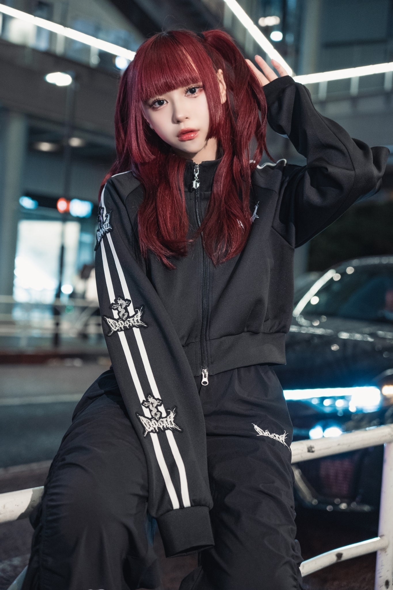 gibous×QOOZA line wappen track jacket black (short/normal)