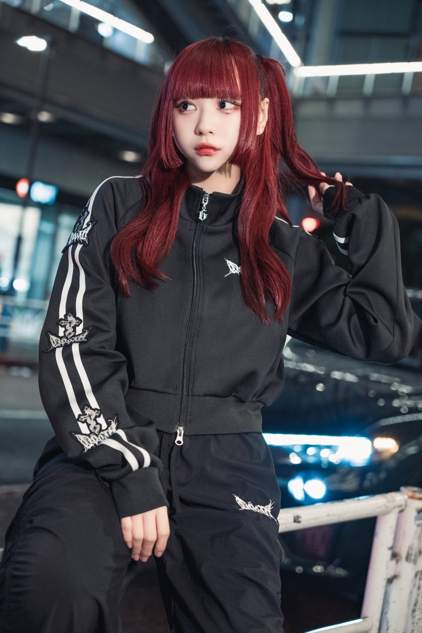 gibous×QOOZA line wappen track jacket black (short/normal)