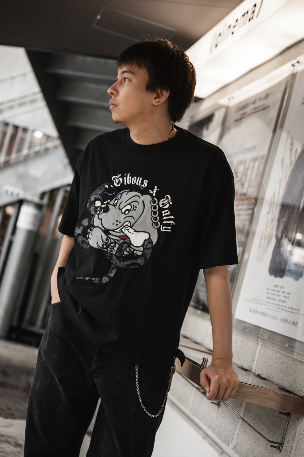 【再販】gibous×GALFY snake dog damage T shirt black
