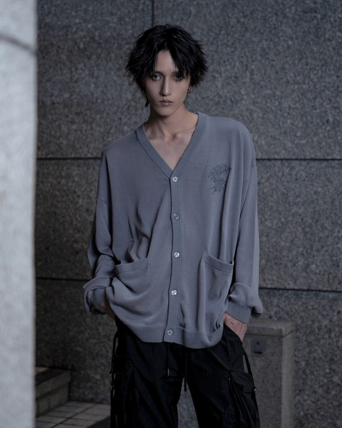 gibous centipede light cardigan gray