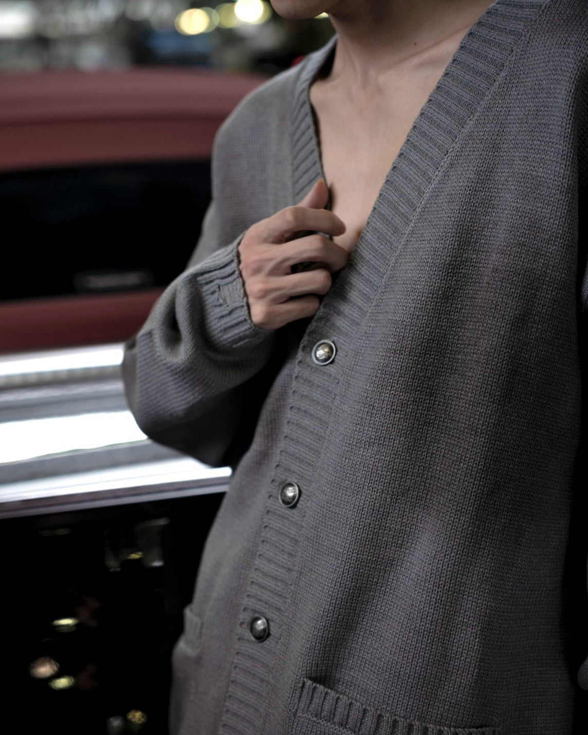 gibous original button shaggy spray cardigan gray