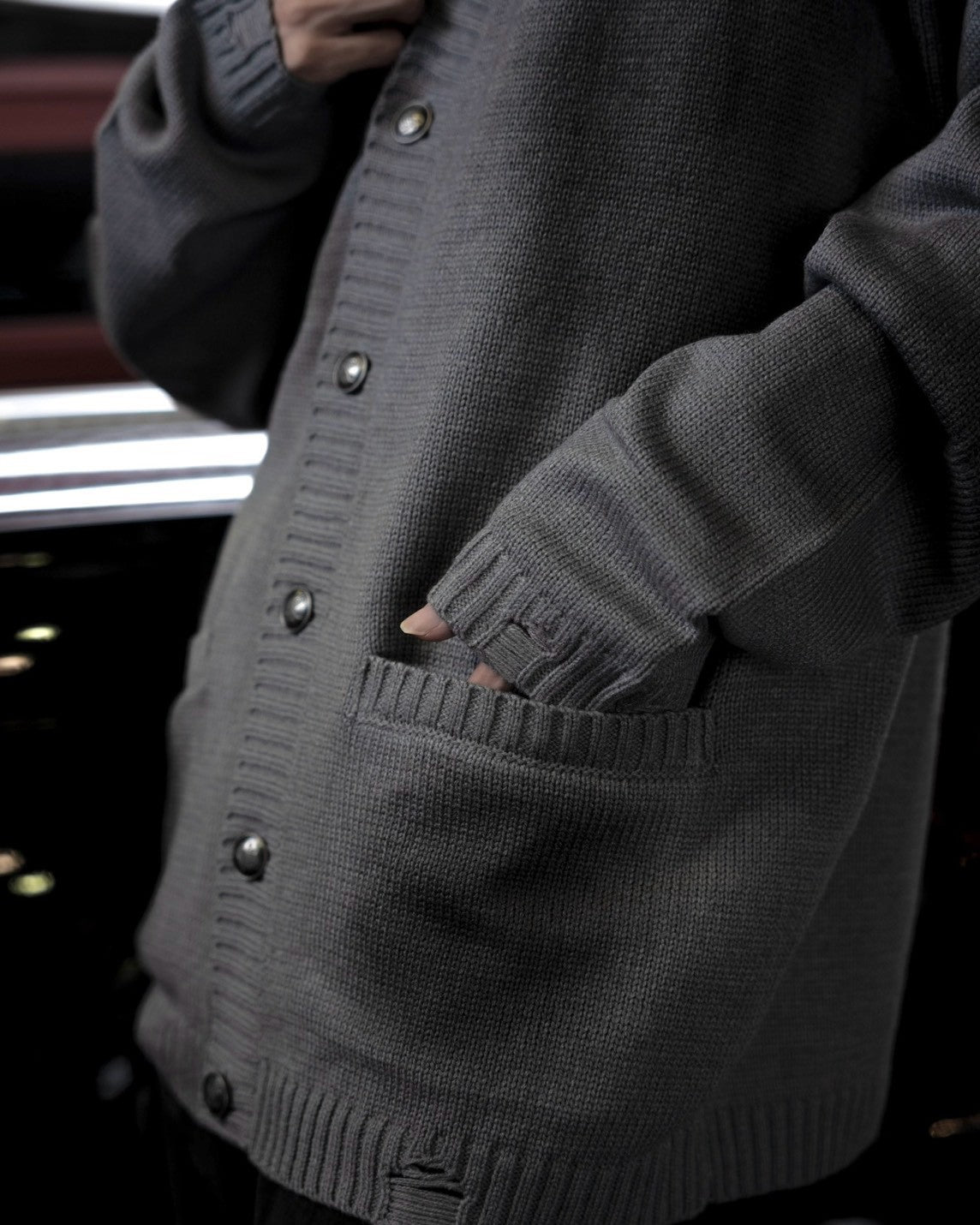 gibous original button shaggy spray cardigan gray
