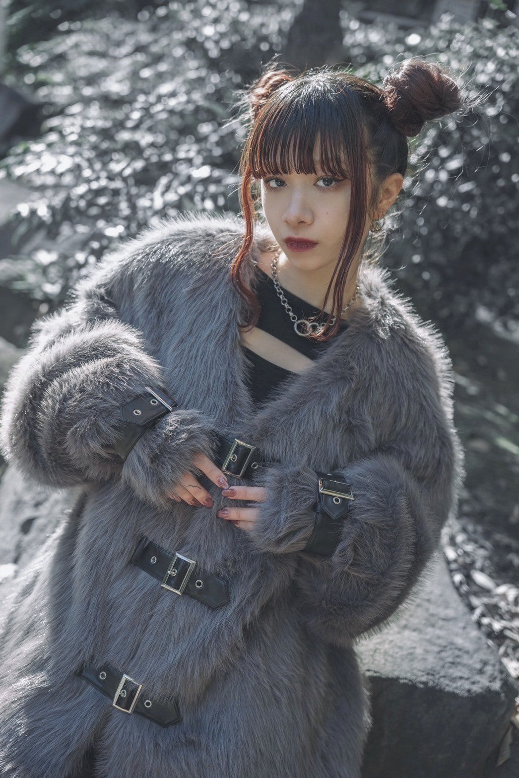 gibous×dependoll fur belt outer gray