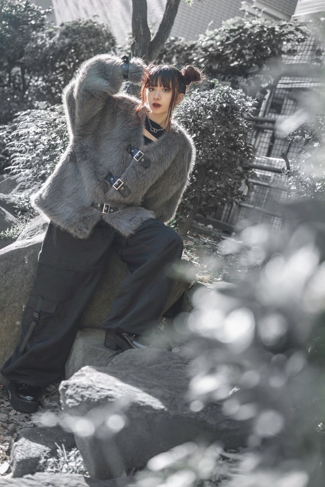gibous×dependoll fur belt outer gray