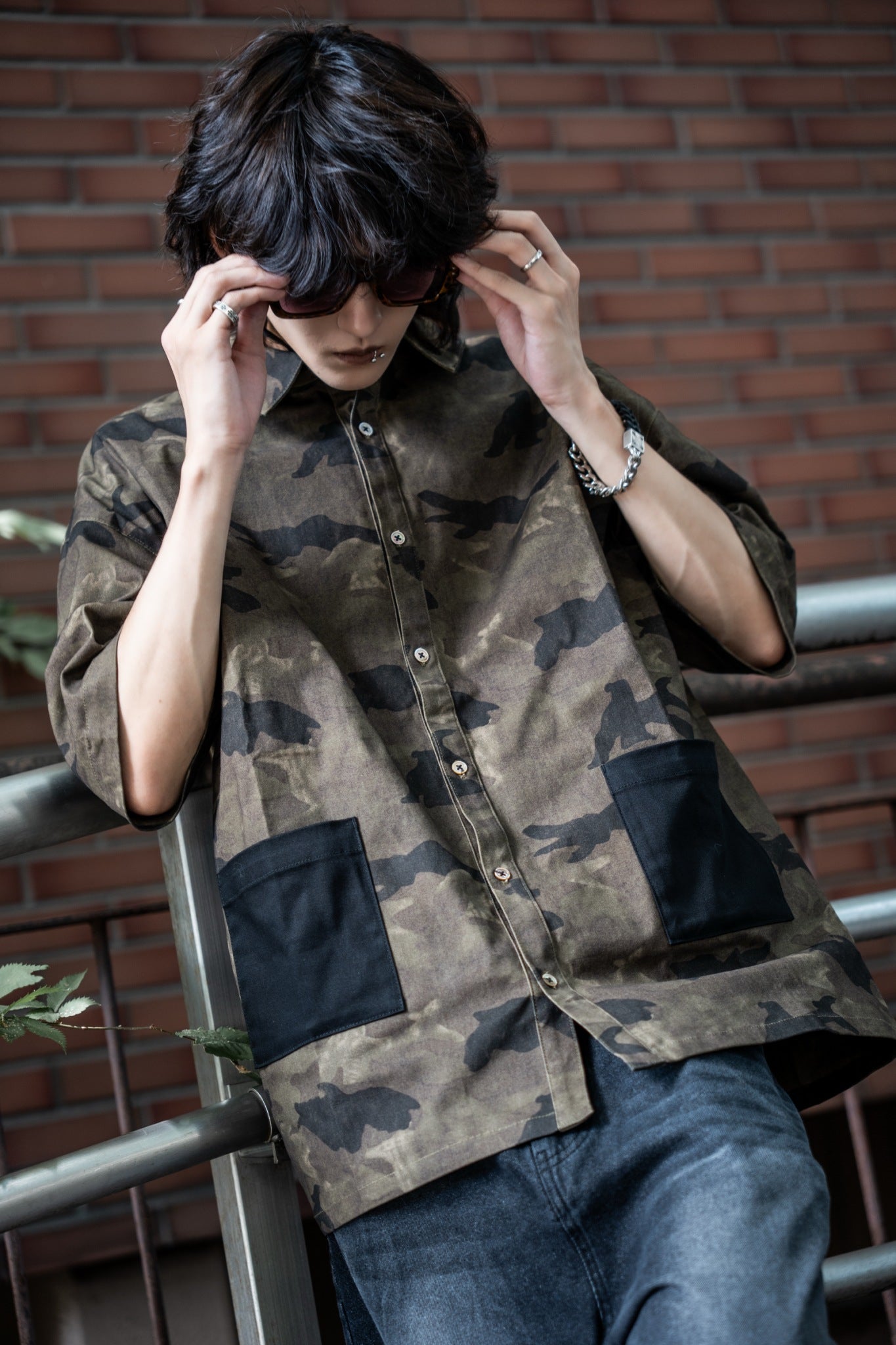 gibous Camouflage Scorpion Black Pocket Shirt