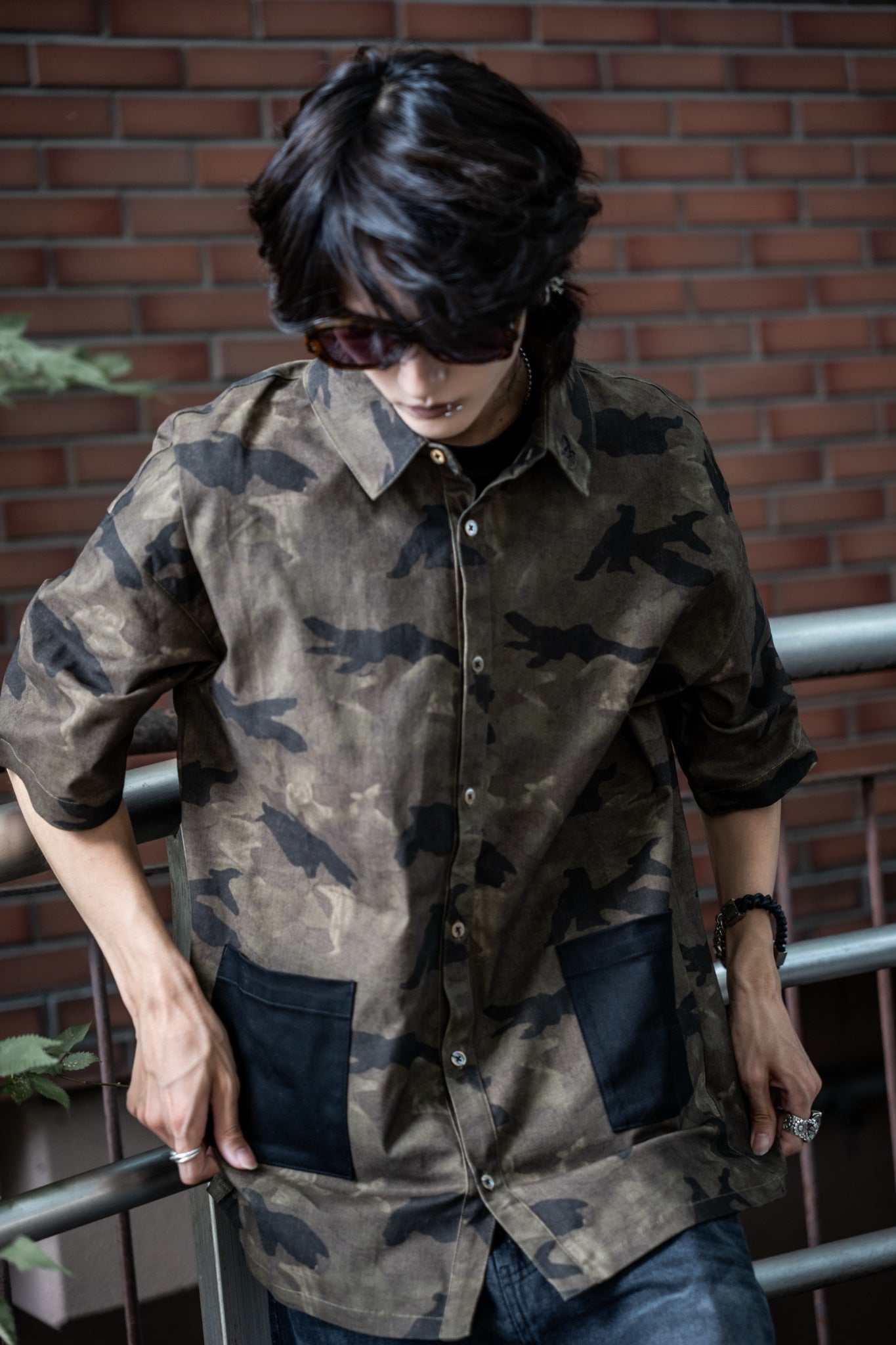gibous Camouflage Scorpion Black Pocket Shirt