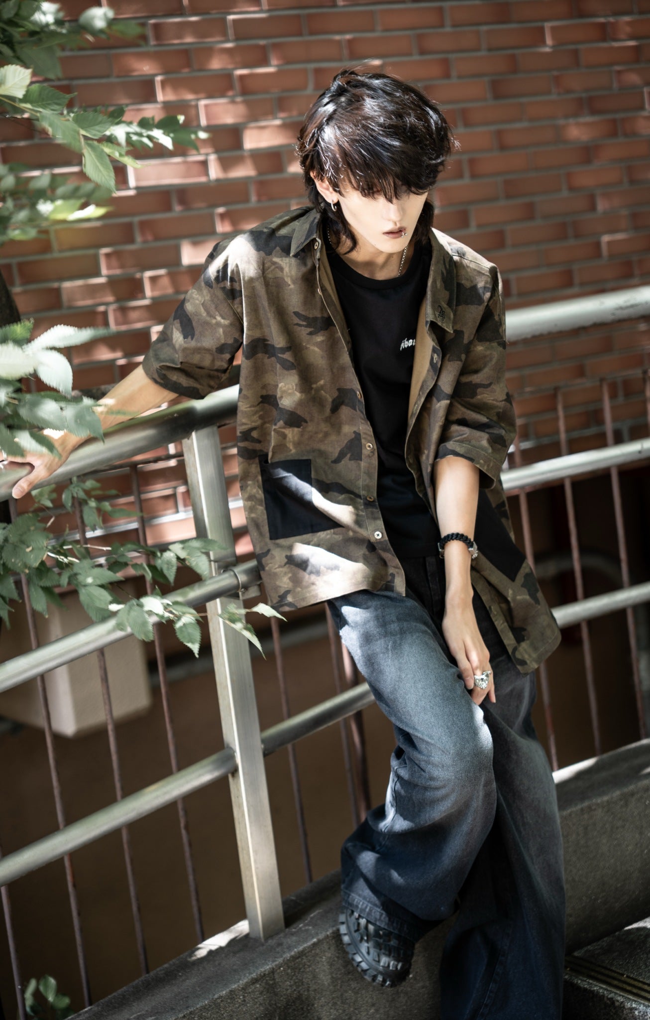 gibous Camouflage Scorpion Black Pocket Shirt