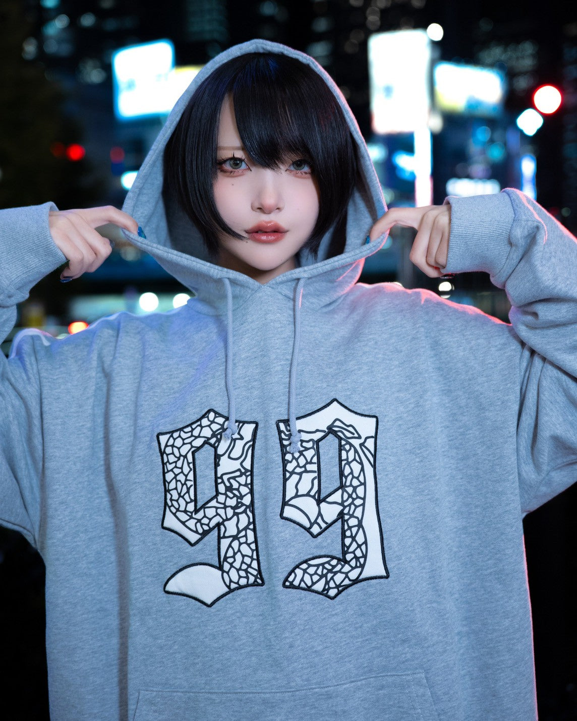 gibous velour numbering dark vneck sweatshirt gray