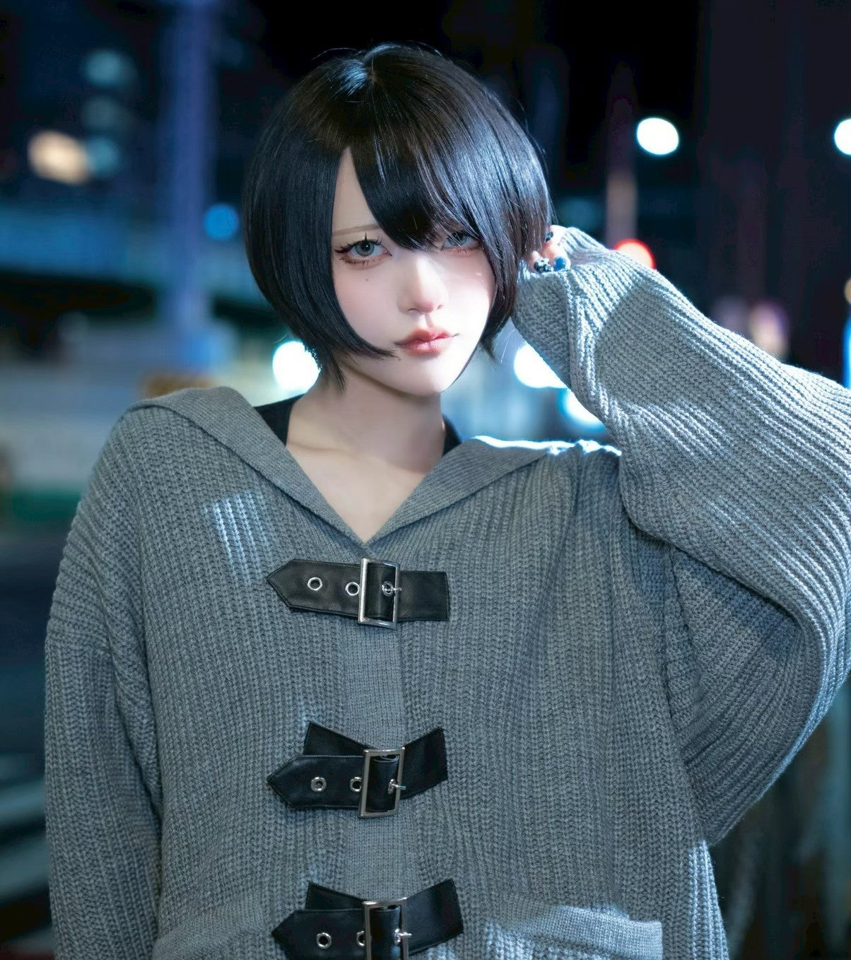 【再販】gibous knit belt sailor cardigan gray