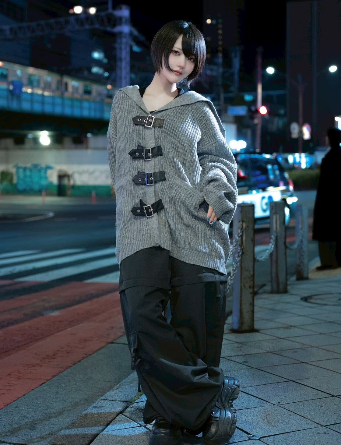 【再販】gibous knit belt sailor cardigan gray