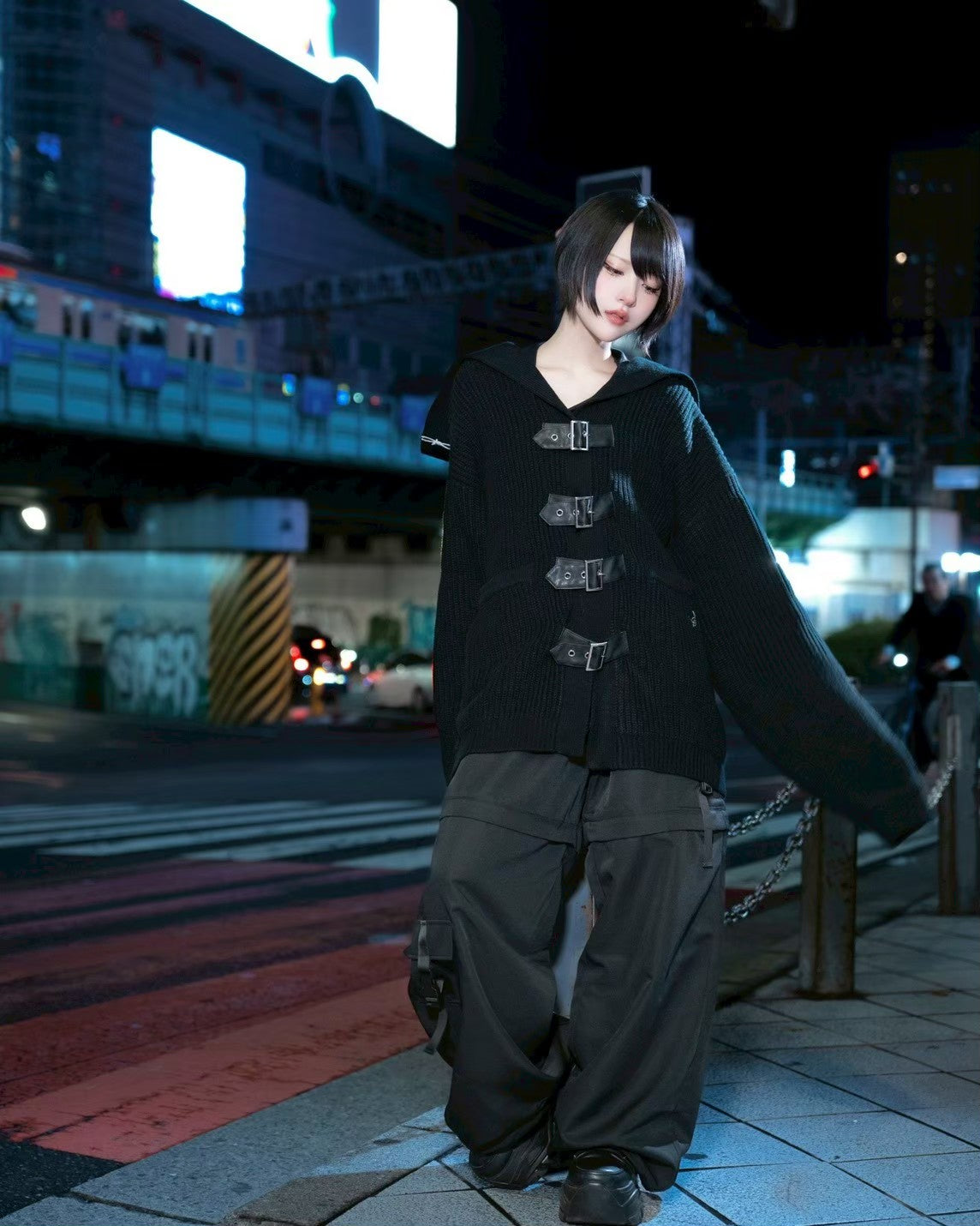 【再販】gibous knit belt sailor cardigan black