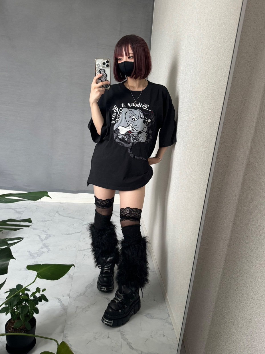 【再販】gibous×GALFY snake dog damage T shirt black