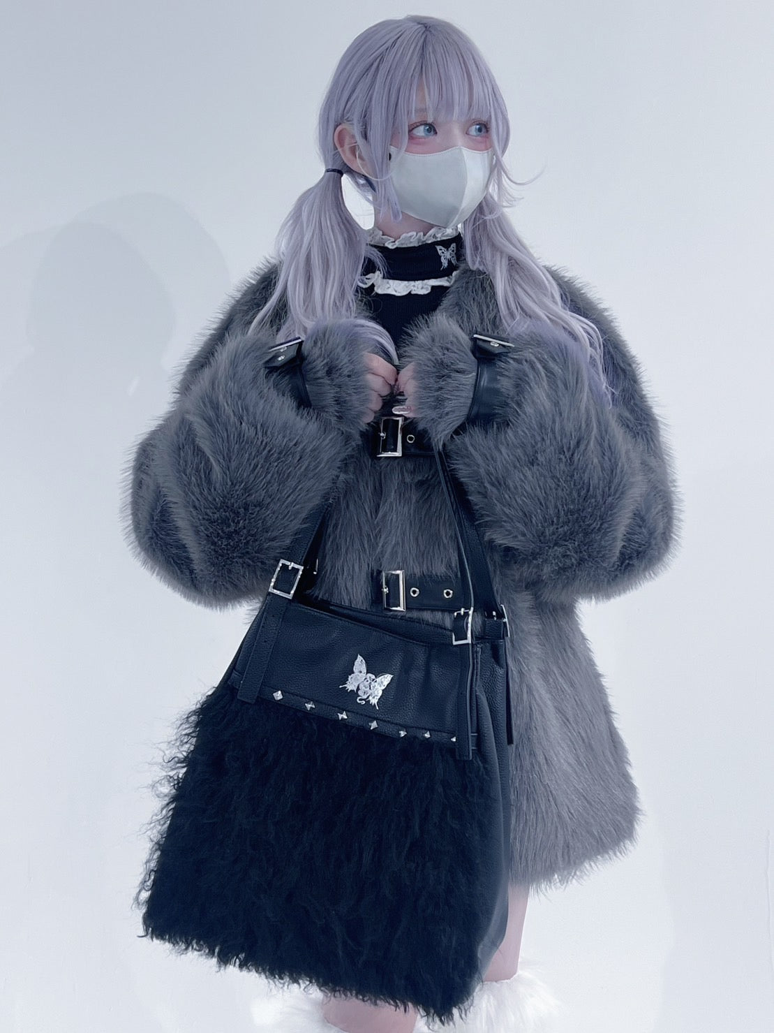 gibous×dependoll fur belt outer gray