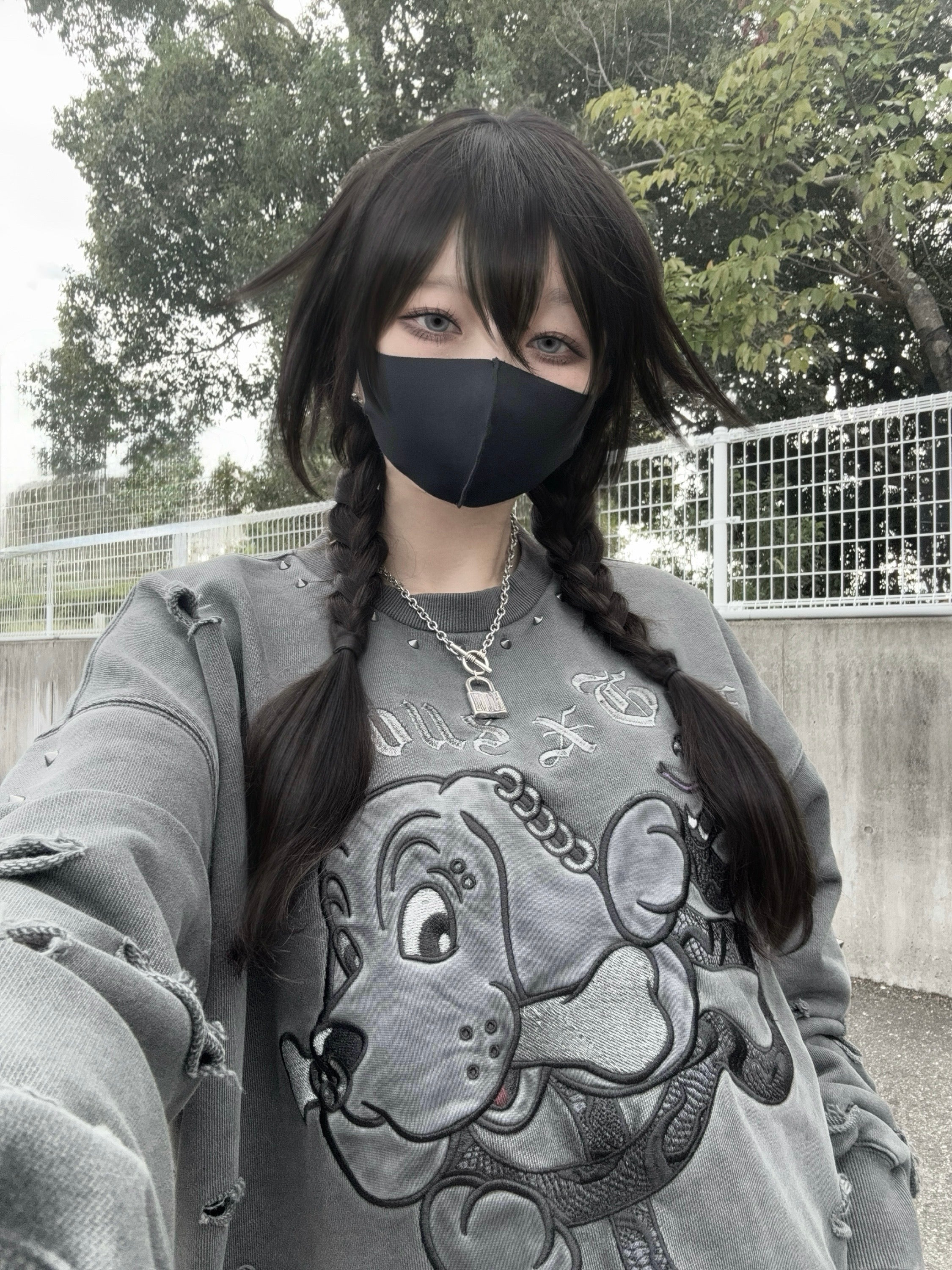 【受注生産】gibous×GALFY snake dog damage studs trainer ink black