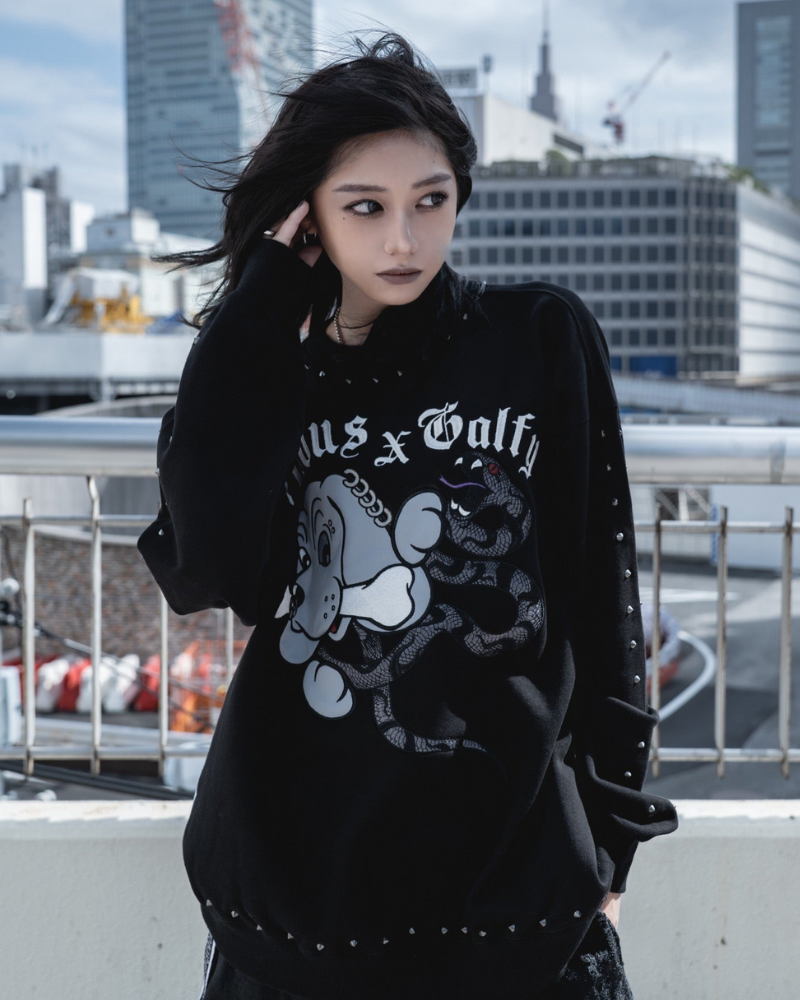 再販】gibous×GALFY snake dog damage studs trainer black 再販】gibous×GALFY snake dog damage studs trainer black