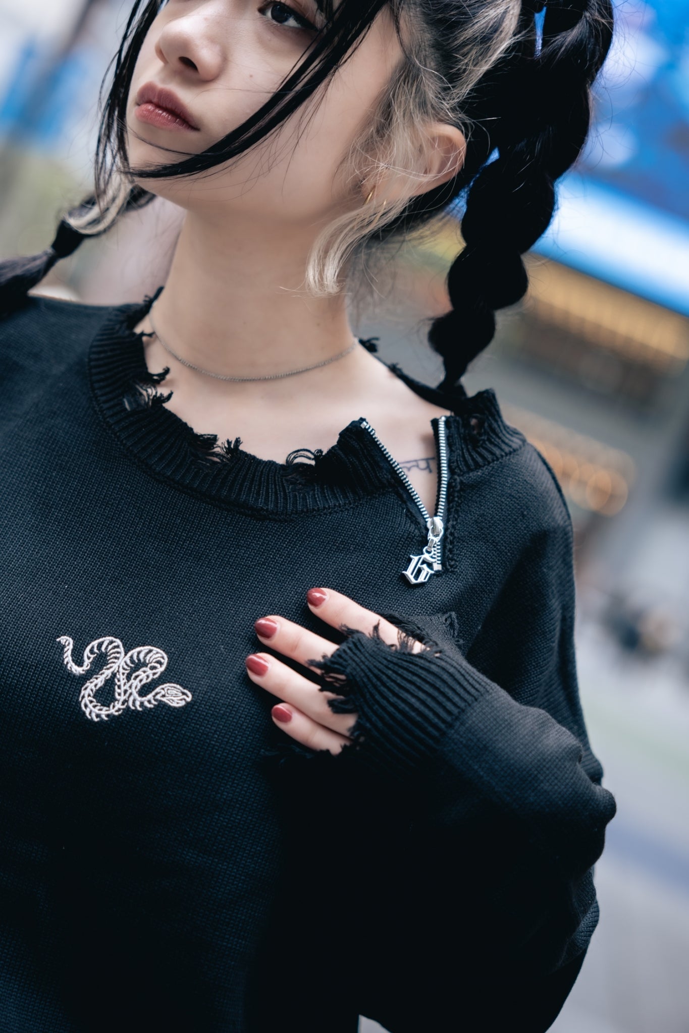 【再販】gibous damage zip knit black