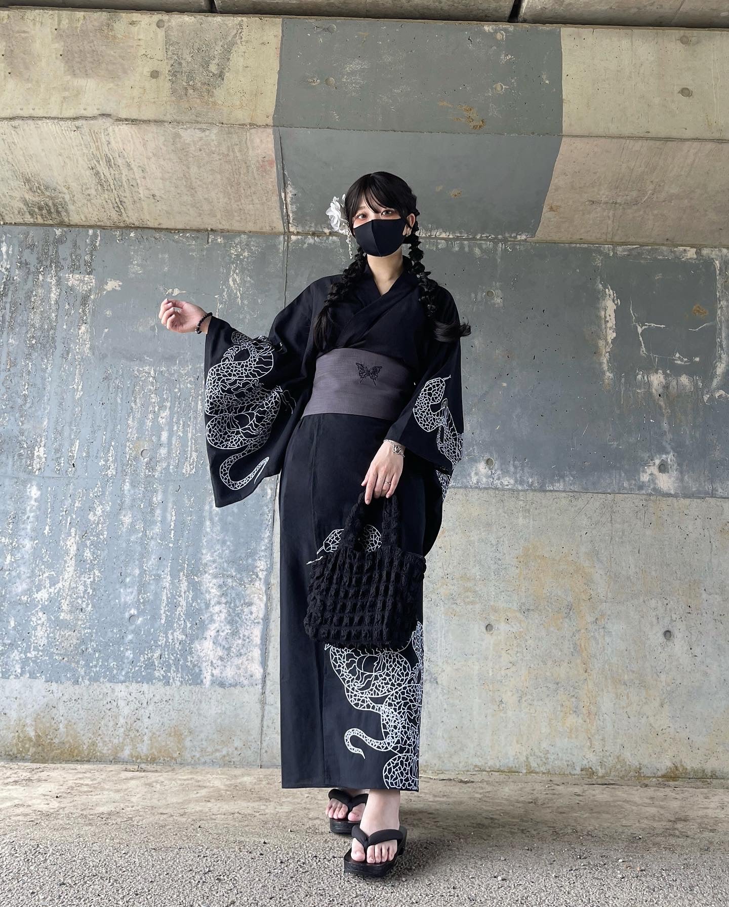【再販】gibous dark snake yukata black