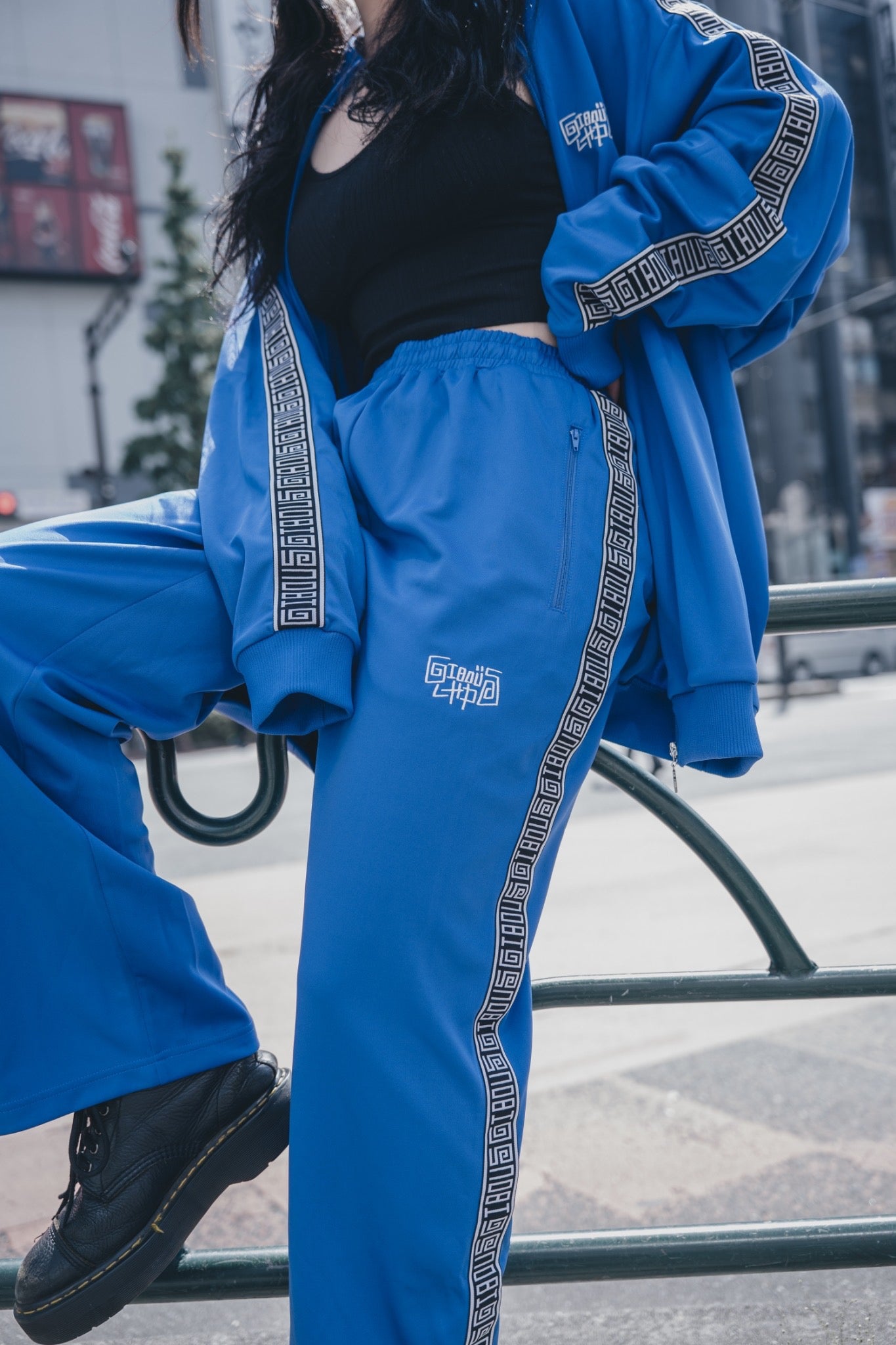 gibous×lhp logo track jersey blue tops