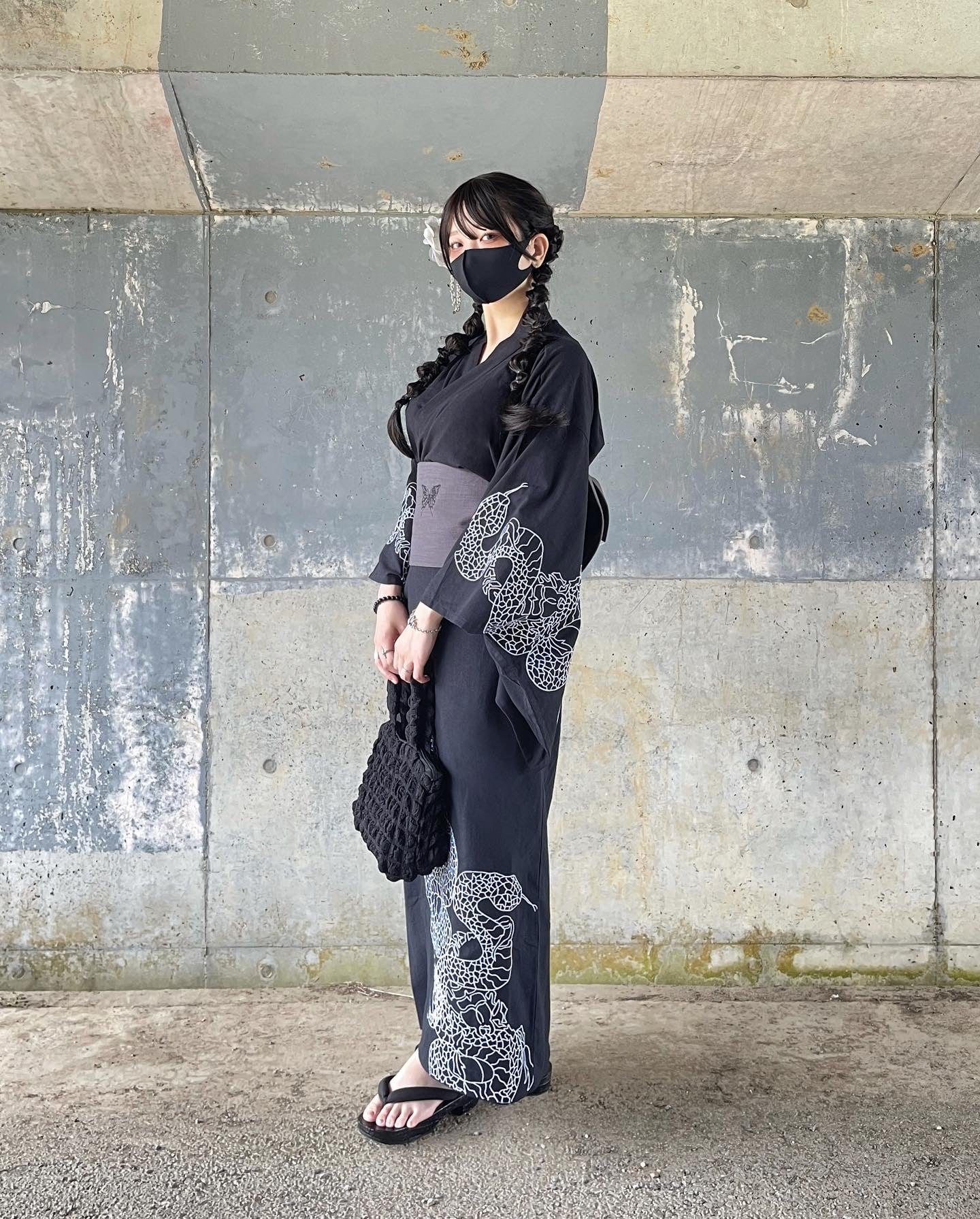 【再販】gibous dark snake yukata black