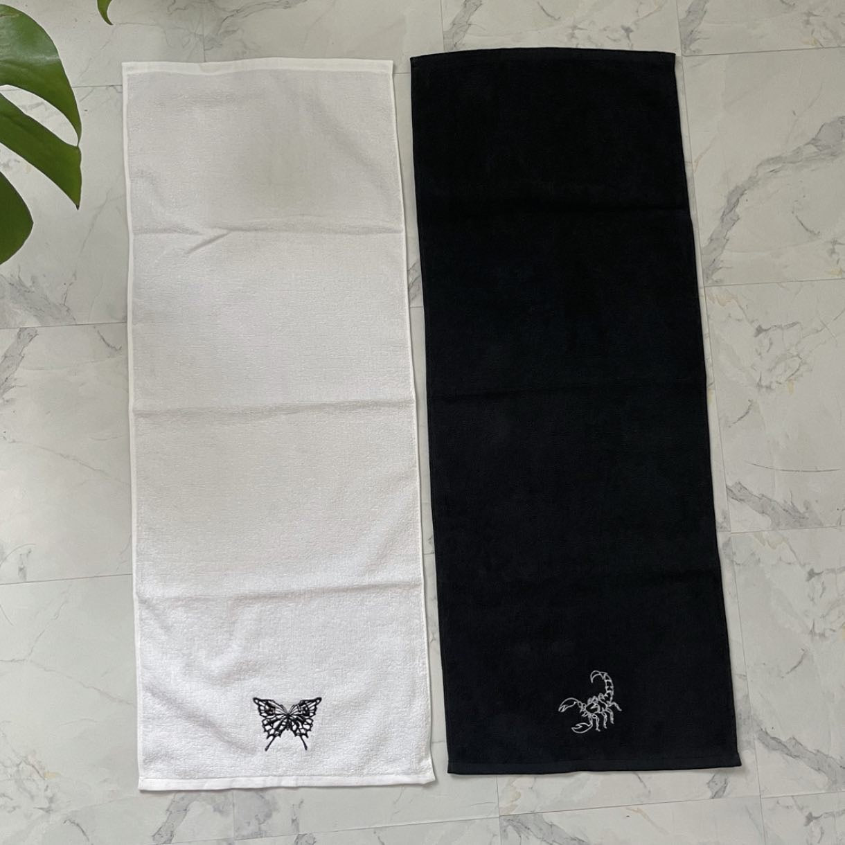 gibous face cotton towel butterfly logo white