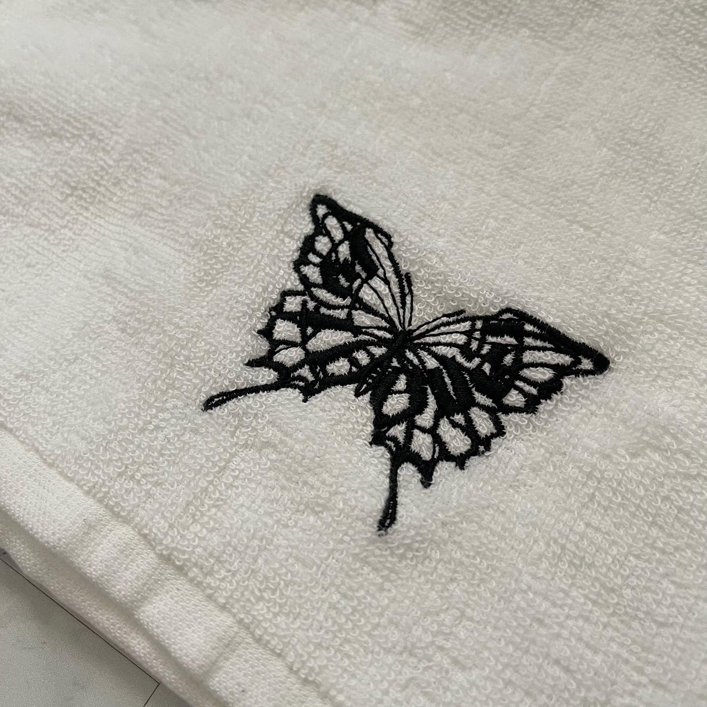 gibous face cotton towel butterfly logo white