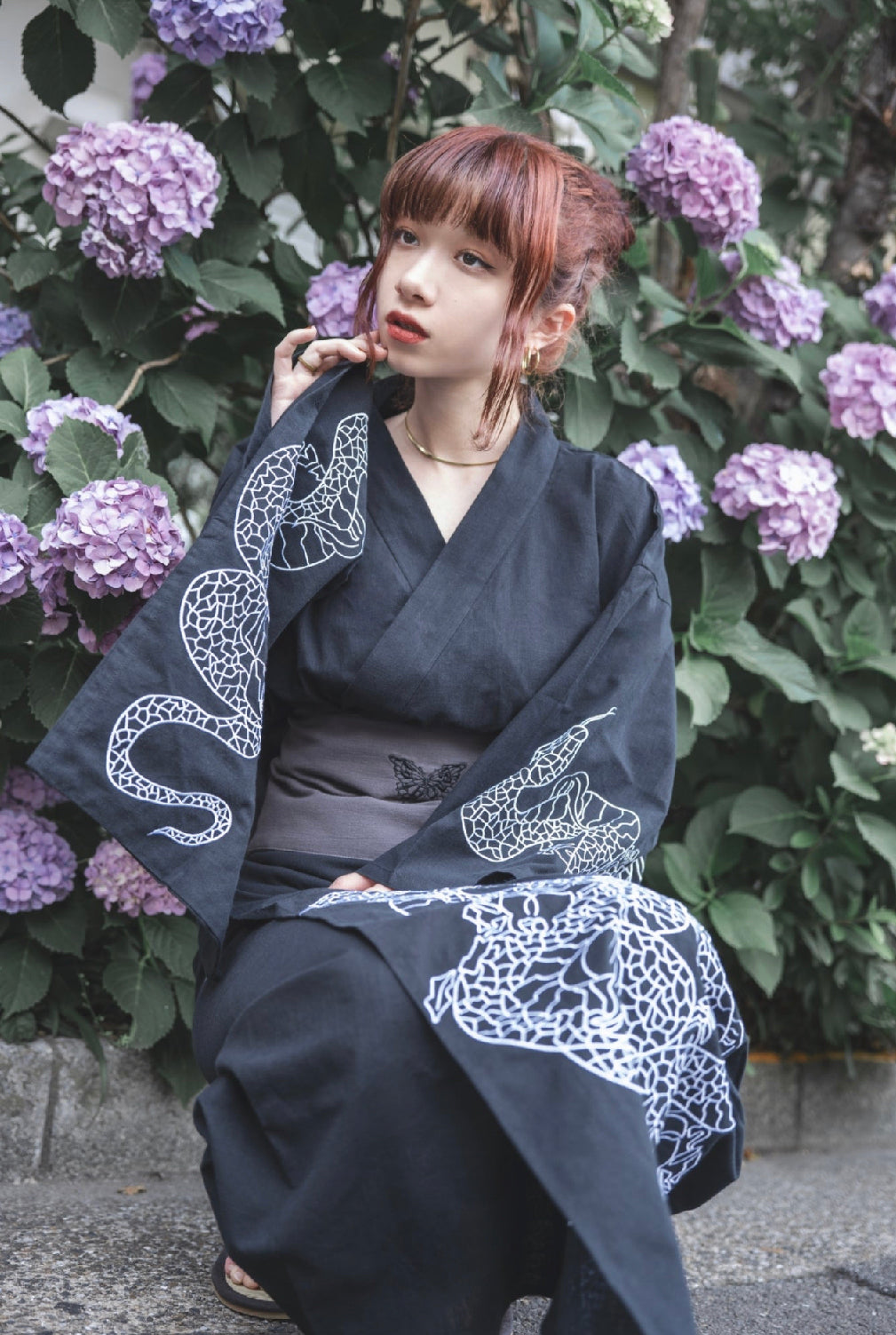 【再販】gibous dark snake yukata black