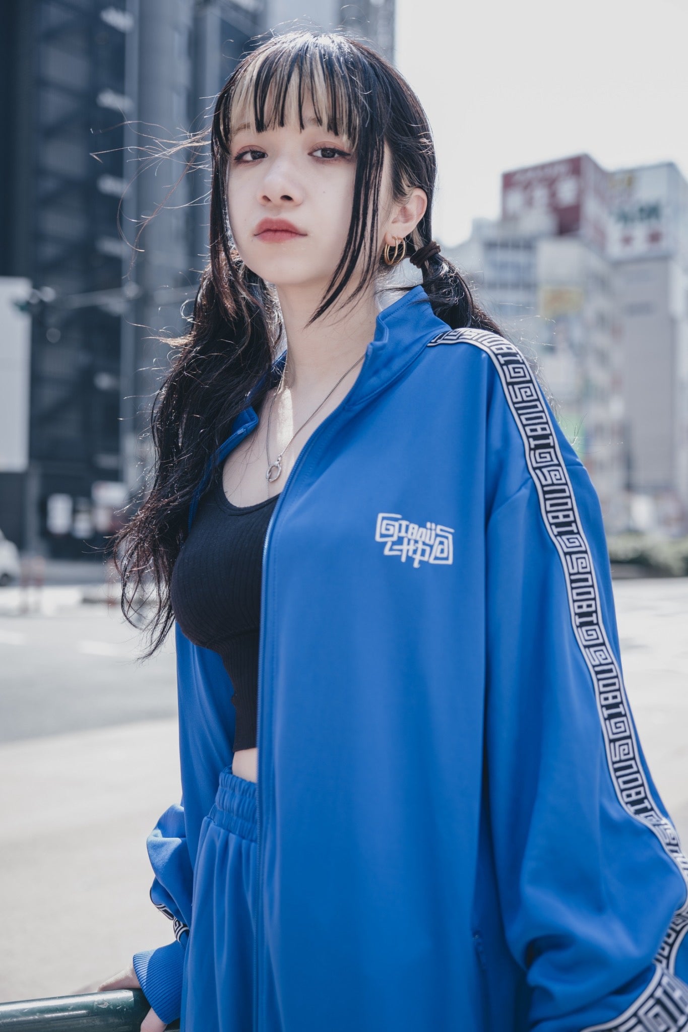 gibous×lhp logo track jersey blue tops