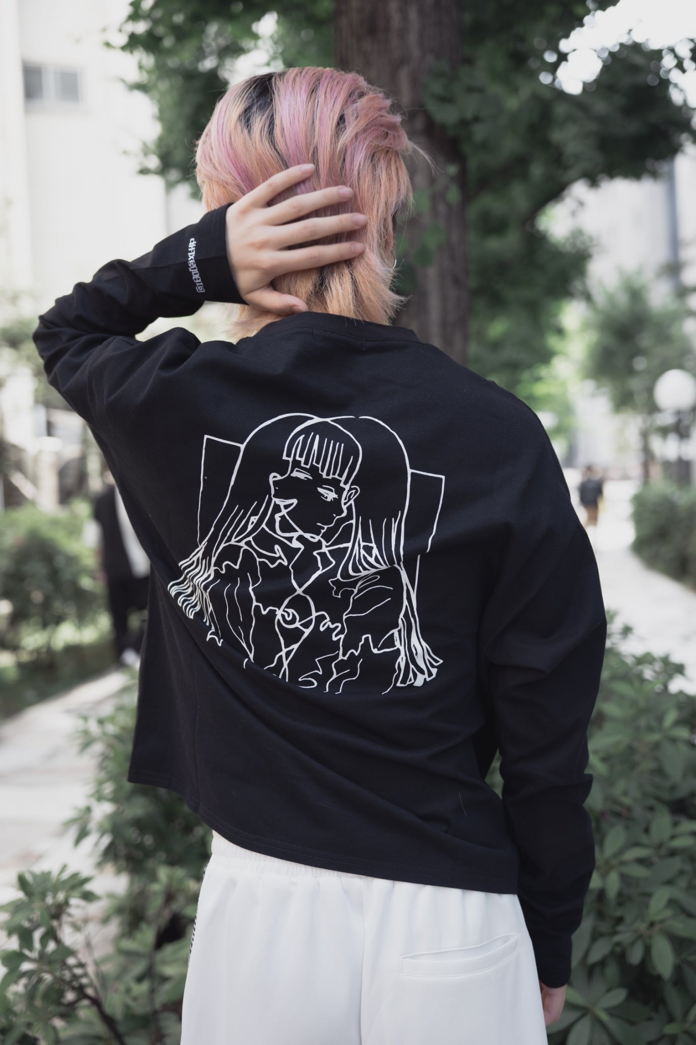 gibous×lhp twins girl long t shirt black
