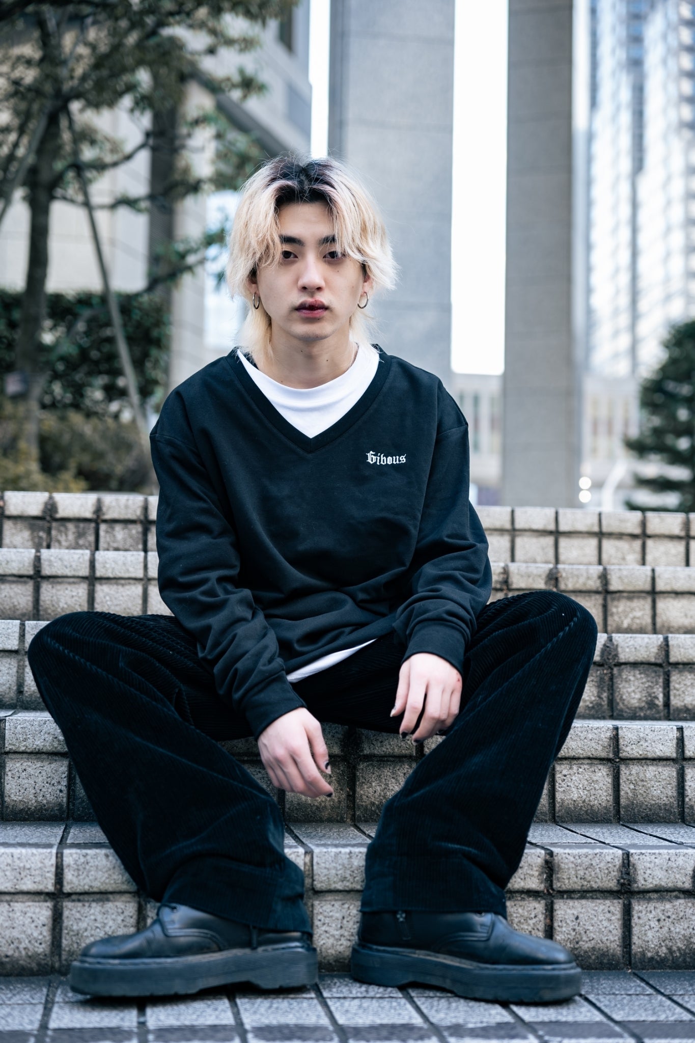 gibous×lhp 标志 V 领运动鞋 黑色