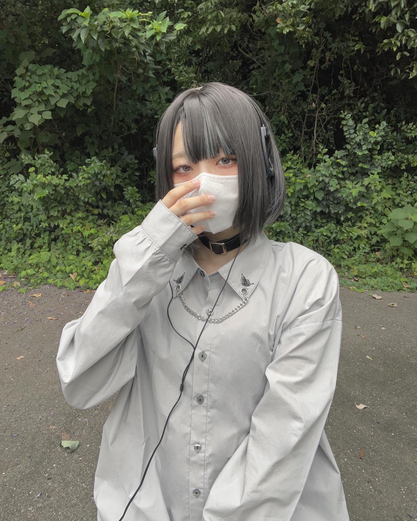 【再販】gibous butterfly chain long shirt gray