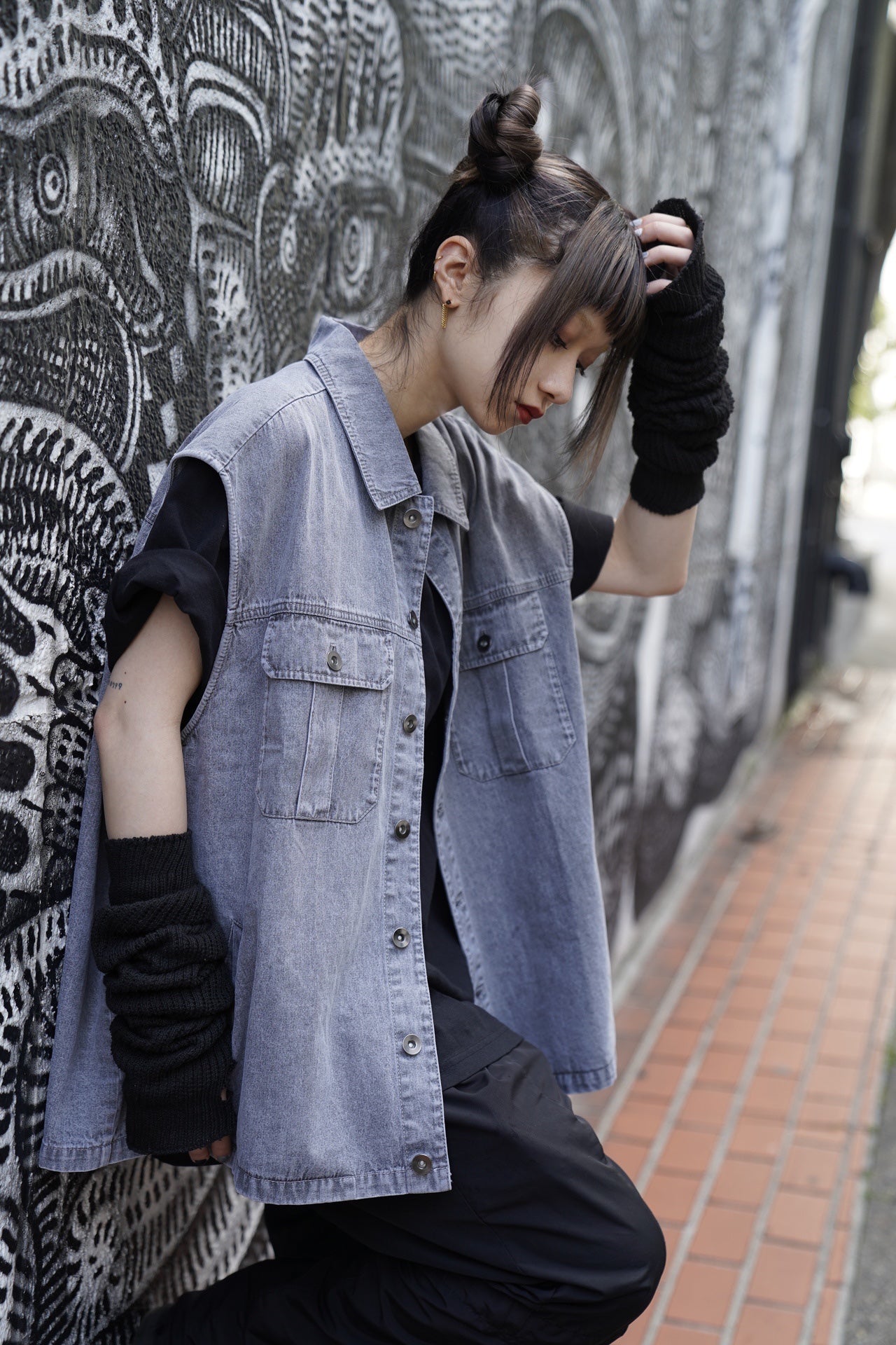 gibous snake scorpion denim vest