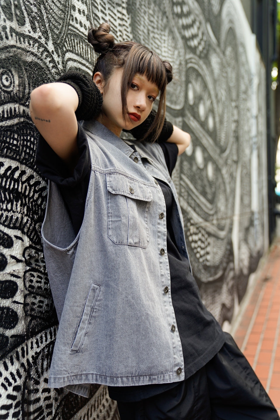 gibous snake scorpion denim vest