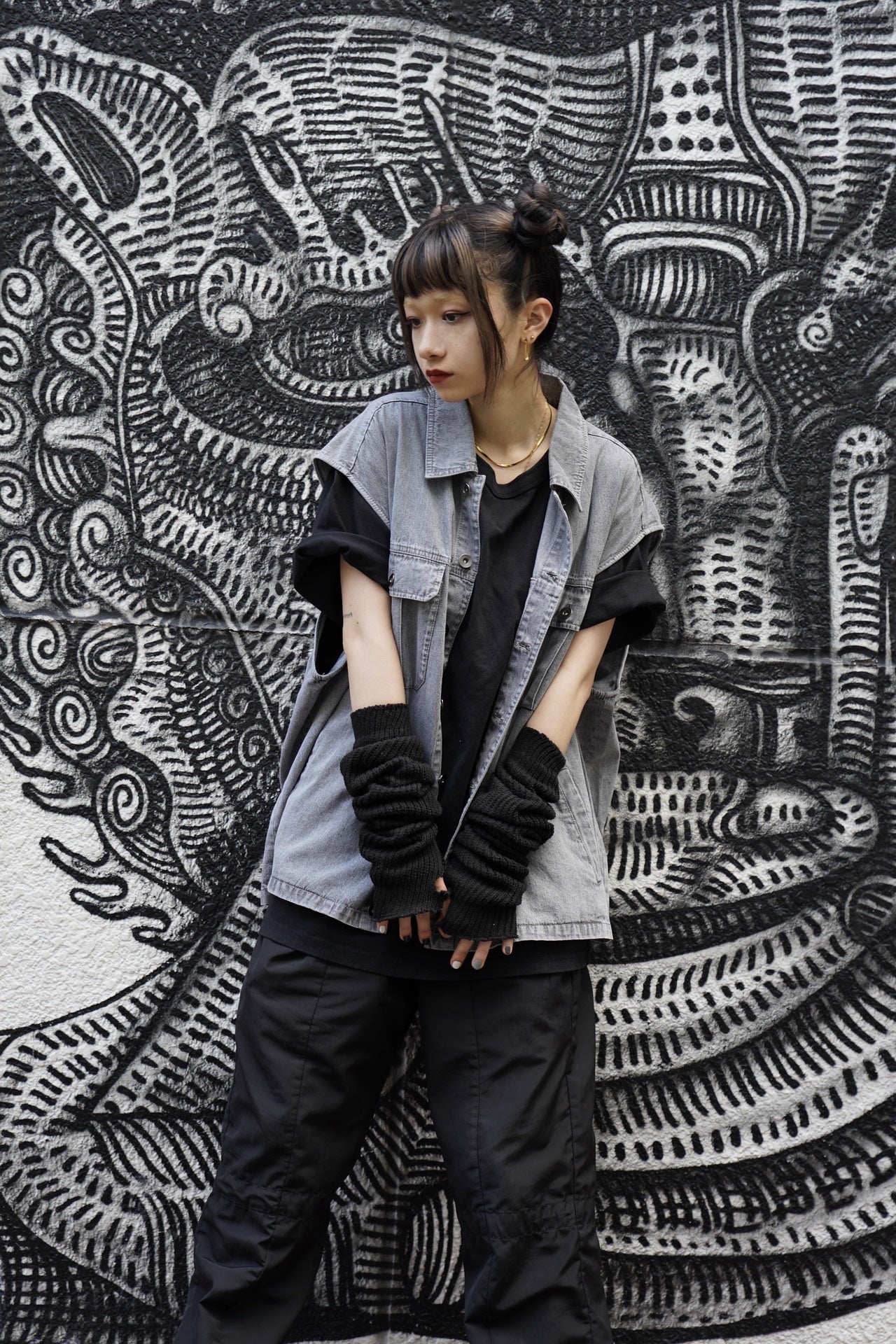 gibous snake scorpion denim vest