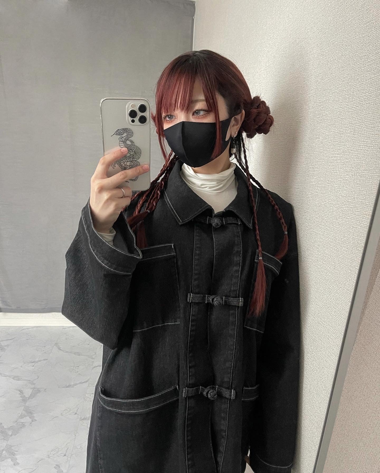 【再販】gibous china stitch denim tops long